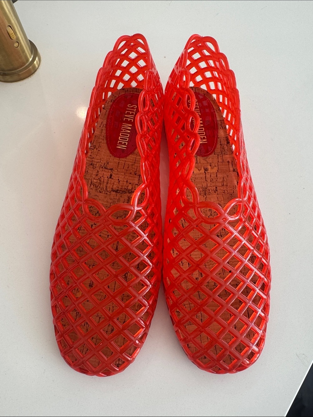 Steve Madden Red Lattice Jelly Slip-On Flats